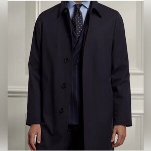 Bespoke Mens Trench Coat Reversible Water Repellent Business Relaxed Black Sz 46